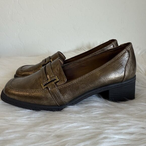 Naturalizer Size 6 Benatar Bronze Metallic Block Heel Loafers Fall Old Money - Picture 4 of 10